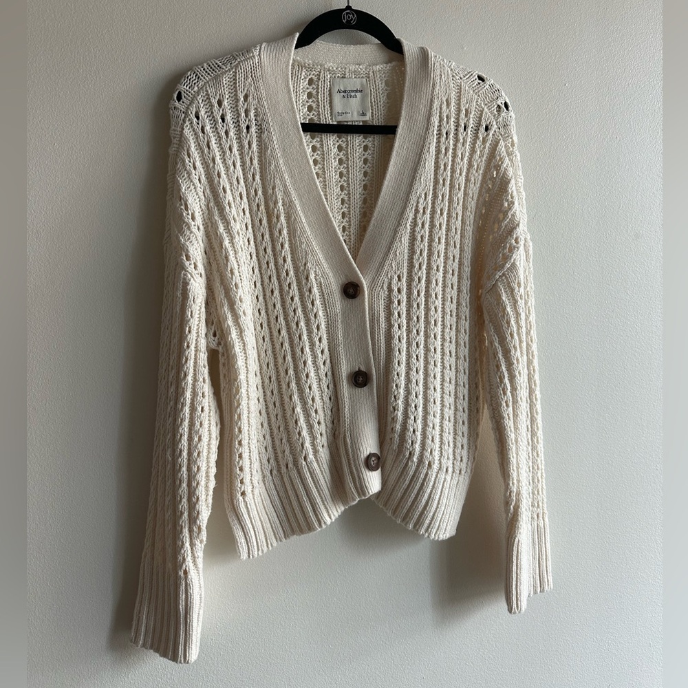 Abercrombie Cream Knit Button-Up Sweater, Size Large